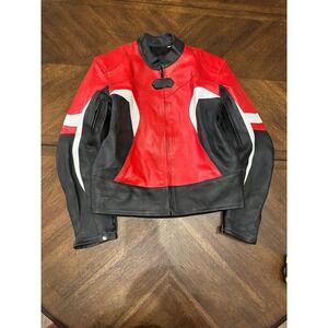 Mens Red Black White Colorblock Leather Motorcycle Jacket Size 38 Biker Racing N